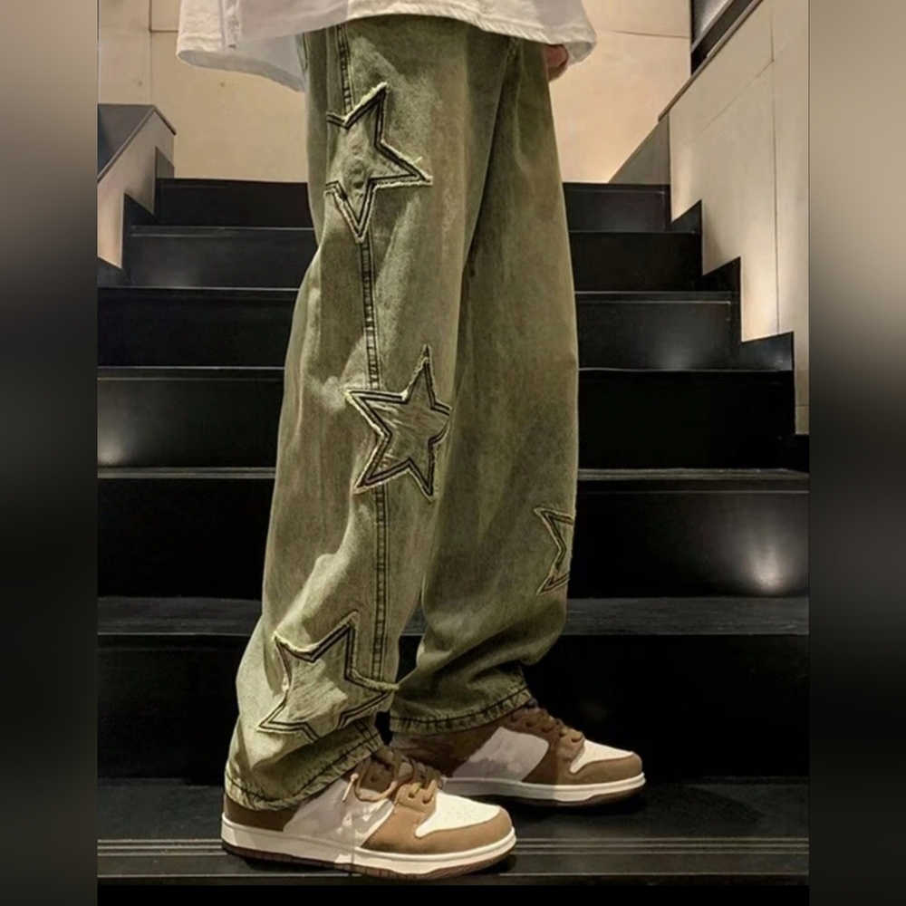 ROMWE Star Embellished Green Pants